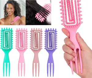 New 3 in 1 Curl Define Styling  Hollow Detangling   Tangled Curly  Comb Scalp Massage  Barber Styling Durable Haircare Frizz Smoothing Unisex Heatless defining brush