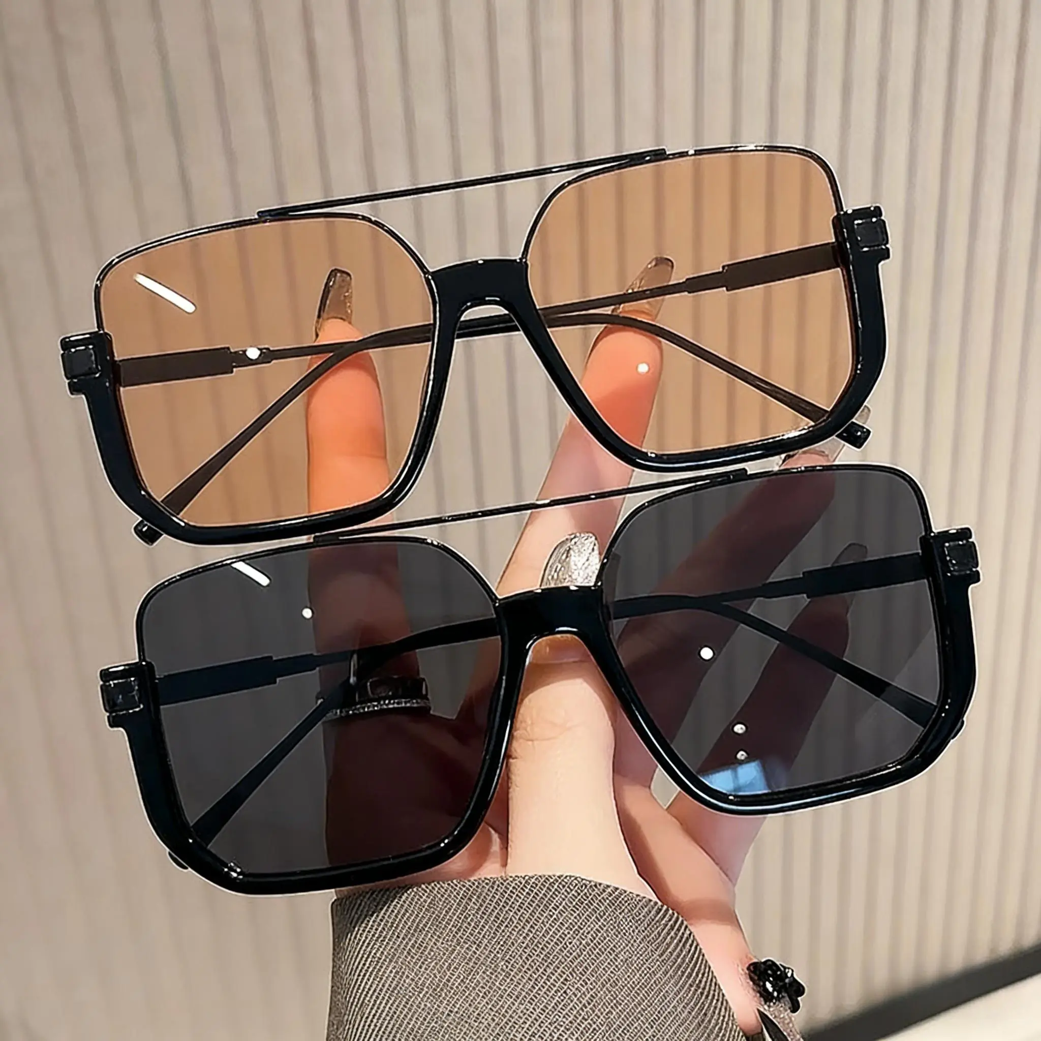 Women's Oversized Square Double Bridge Sunglasses 2-Pack - Y2K American Retro Trendy Sunglasses, UV Protection Lenses, Stylish Fashion Accessories, Ideal for Casual Outings & Everyday Wear, Trendy Sun Glasses, Stylish Accessories