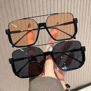 2-Pack Oversized Square Double Bridge Sunglasses Y2K American Retro UV Protection Aviator Shades for Casual Outings & Everyday Wear