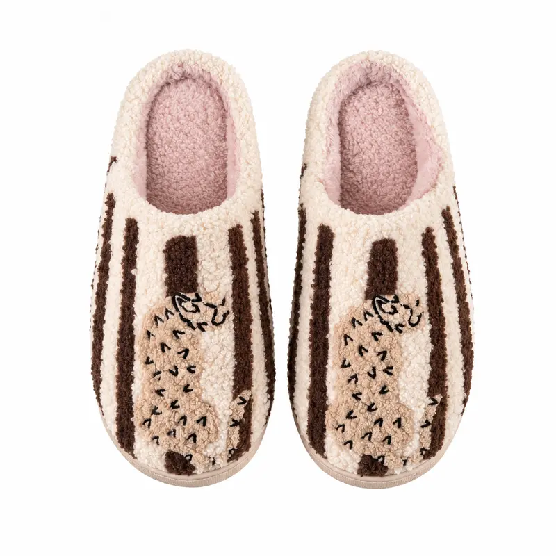 Women’s Retro Striped & Leopard Fuzzy Slippers, Super Soft Fluffy Lined Closed Toe House Shoes, Warm Cozy Anti Slip Indoor Bedroom Slippers, Winter Holiday Gift for Women