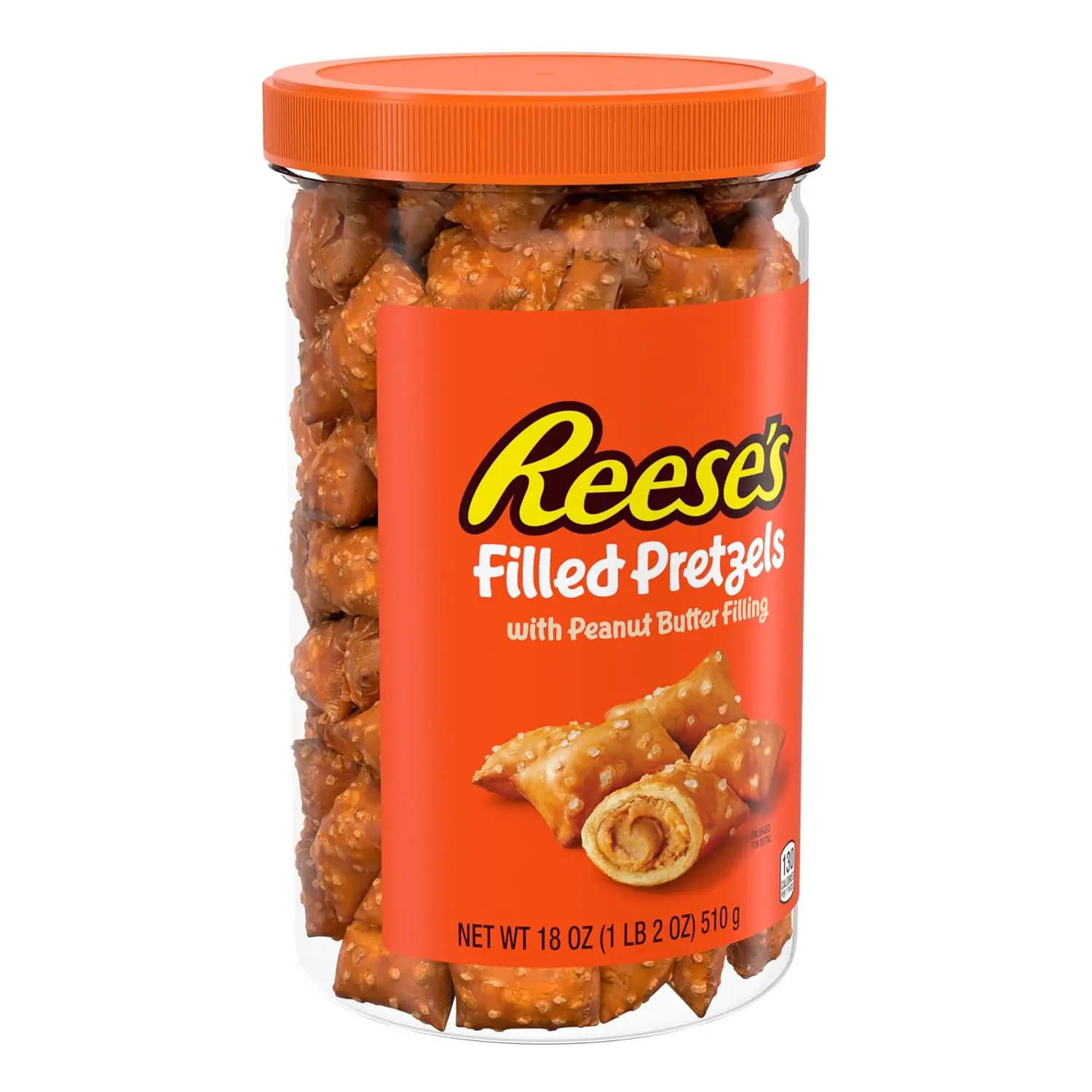 Reese's Filled Pretzels Peanut Butter Nuggets Jar, 18 oz | Peanut Butter Filled Pretzel Nuggets, Crunchy Shell, Sweet and Salty Snack, Resealable Jar for Sharing, 18 oz