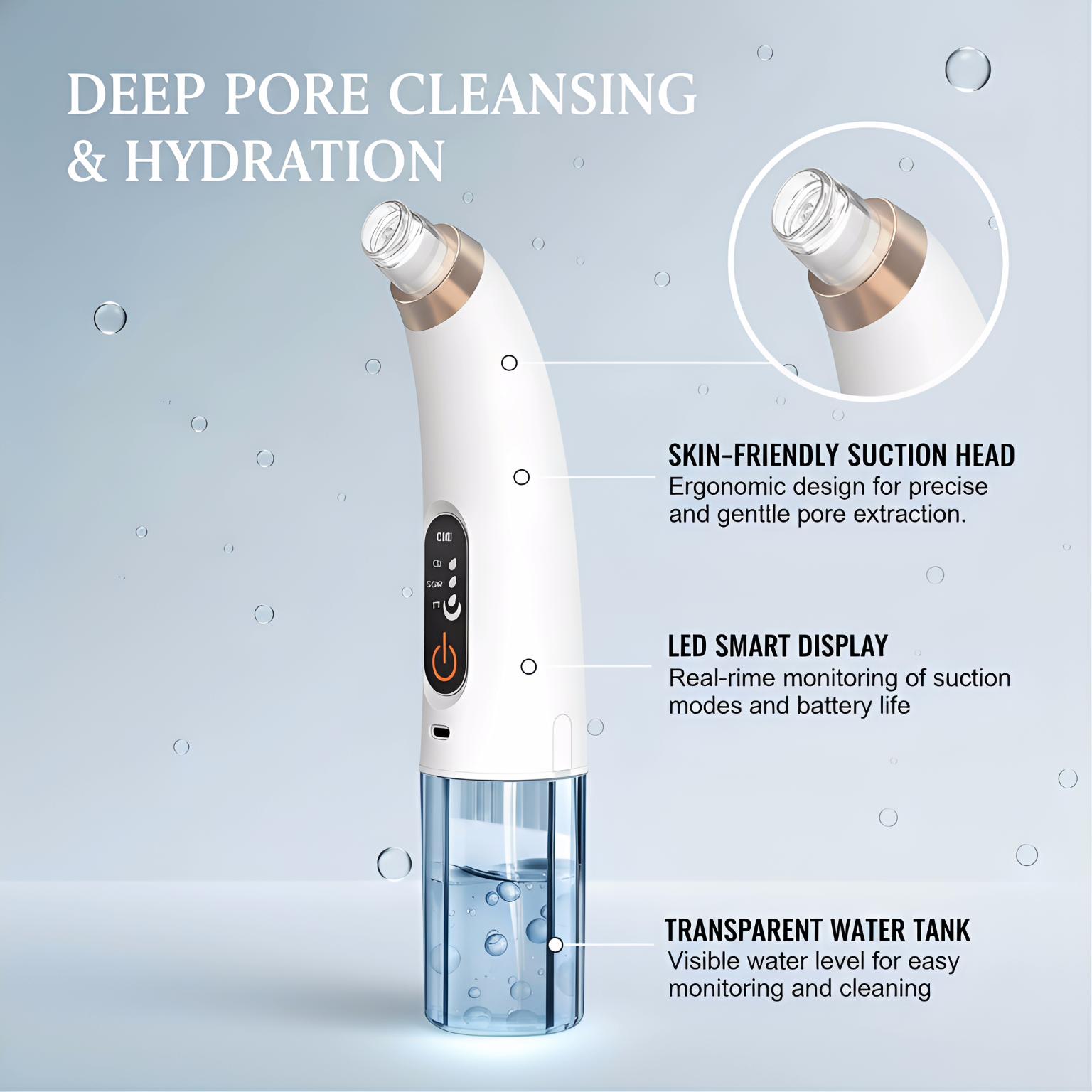 Professional Hydra Facial Device, Bubble Deep Cleansing Blackhead Remover for Pore Care, Removes Impurities, Hydrates & Refines Skin, Adjustable Suction Levels, USB Rechargeable Portable Skincare Tool