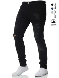 Versatile men’s skinny casual jeans, stretchy ripped skinny jeans, stylish slim fit, comfortable and casual, suitable for trendy wear on various occasions. men distressed