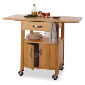 212 MAIN Beechwood Drop-Leaf Kitchen Cart - Storage Furniture, Rolling Storage Dresser, Freestanding Wood Cabinet Chest, Modern Sideboard Buffet