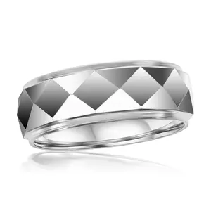 Diamond Faceted Tungsten Ring