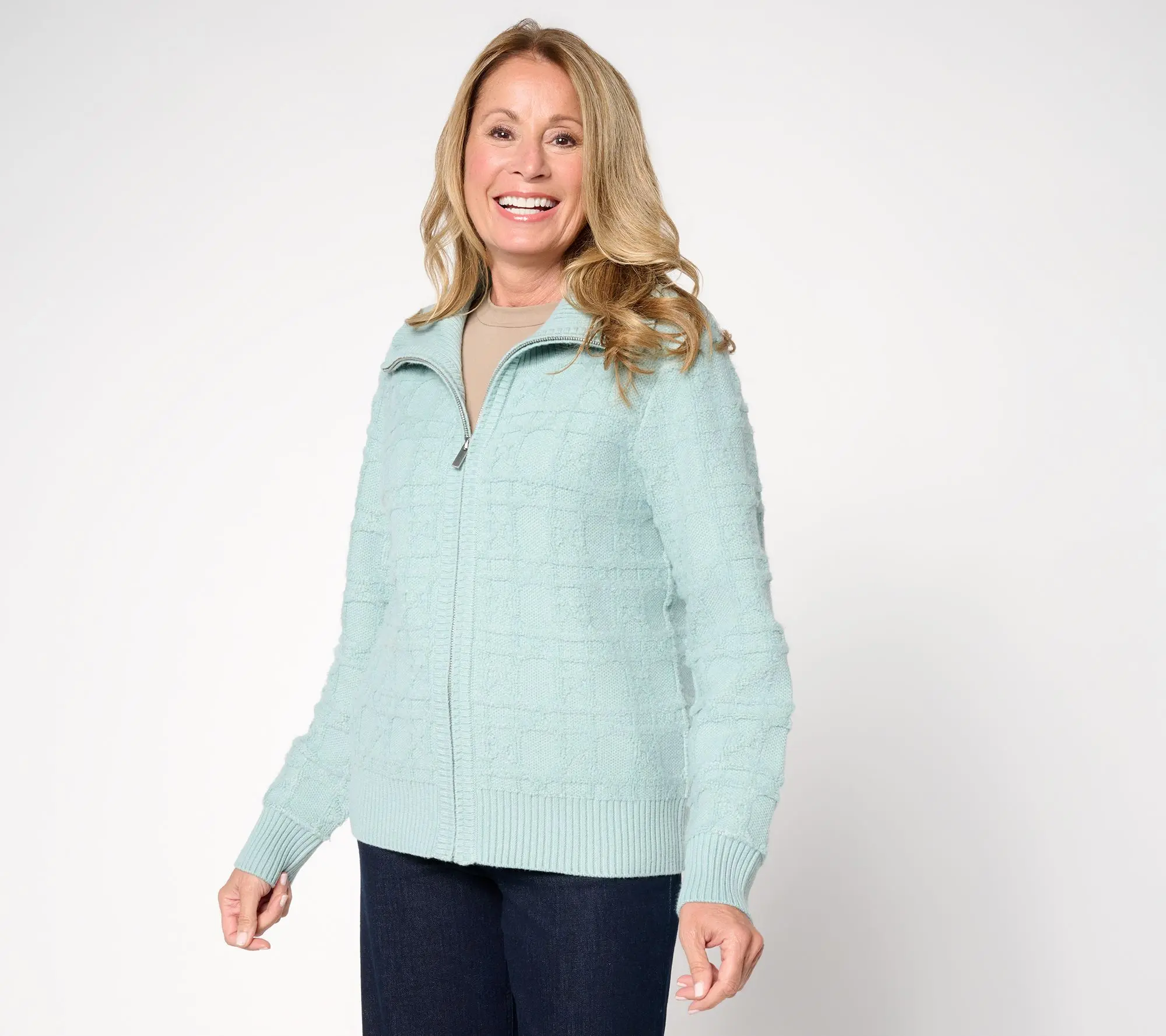 Susan Graver Novelty Zip Front Sweater Jacket