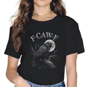 100% Cotton Unisex 100% cotton Black Crow F-Caw-F Black Raven Bird Gothic Humor Meme Funny T-Shirt women graphic shirts