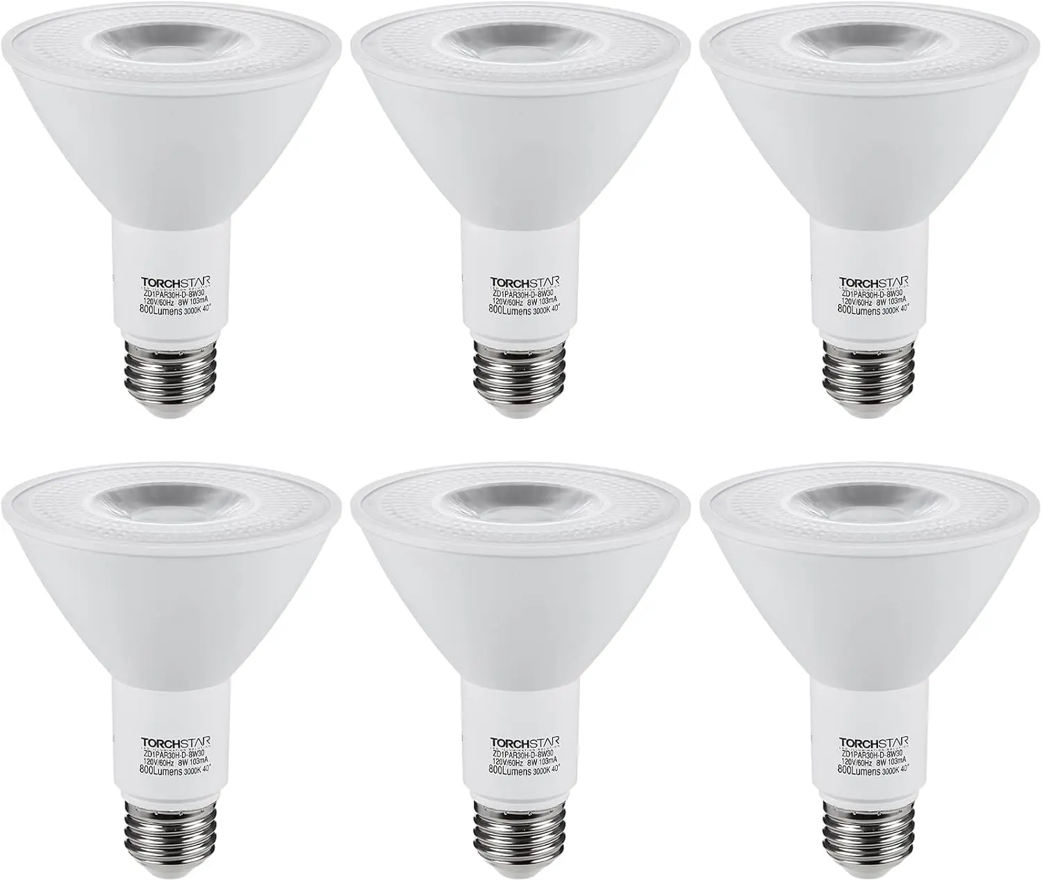 PAR30 LED Bulbs, 8W Equivalent 75W, CRI90+ Dimmable LED Spotlight Bulbs, UL Listed, 800LM Long Neck Flood Light Bulb for Recessed Trim Lighting, Track Light, 3000K Warm White, Pack of 6