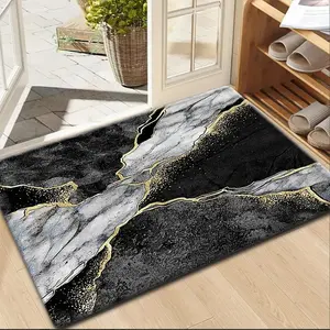 1PC Luxury Flannel Door Mat, Abstract Marble Rug, Gold Marble Texture, Non-Slip, Absorbent, Ideal for Entryway, Hallway, Living Room