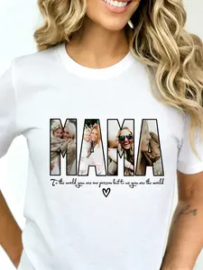 Custom Mother's Day Photo T-Shirts, Personalized 'Mom' Letters, Full of Family Photos, Warm Quotes and Casual T-Shirts for Mom Gifts