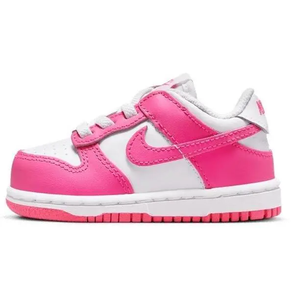 Nike Toddler Sneaker, 0-2 Years Boys' Low-Top Lace Trainers - Dunk Low White/Laser Fuchsia (FB9107 102)