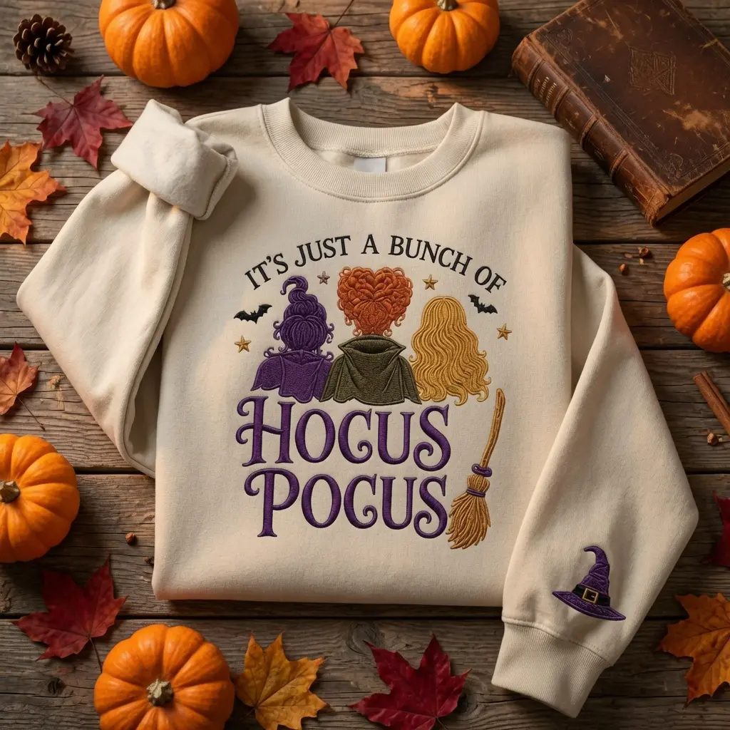 EMBROIDERED It's Just a Bunch Sweatshirt, Spooky Witchy Crewneck, Mystical Hoodie, Halloween Party Outfit