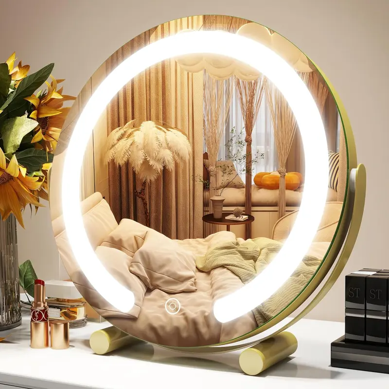 slim fit dress slacks 19'' Round Lighted Makeup Vanity Mirror with Lights for Bathroom Table Gold main image 0