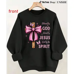 Coquette Style Pink Sweatshirt – Loved by Jesus with Cross