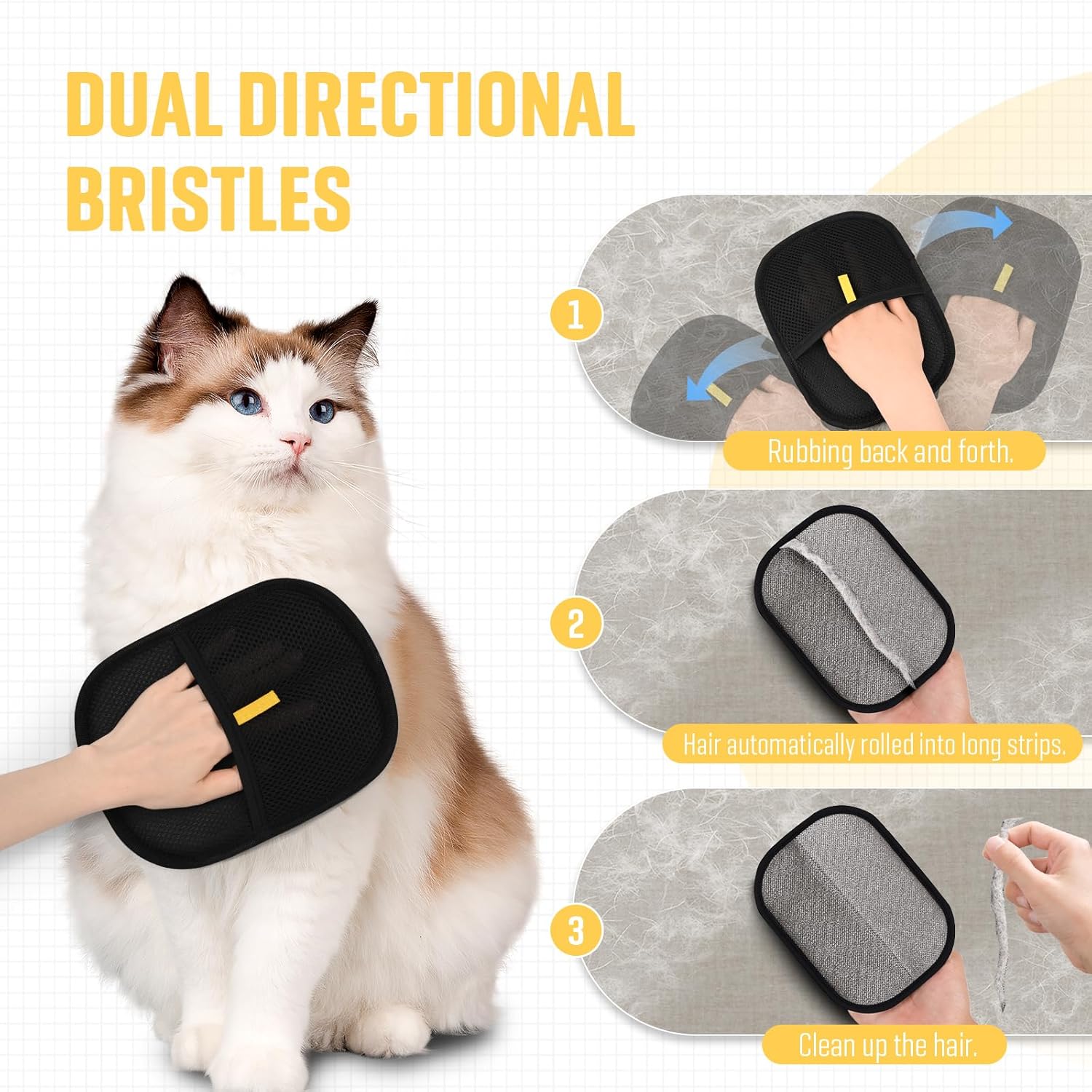 Pet Hair Removal Gloves, Electrostatic Pet Hair Remover, Reusable Cat&Dog Hair Remover for Couch, Furniture, Carpet, Car Seat, Pet Grooming Gloves