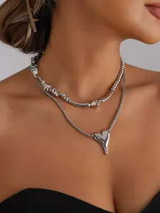Irregular CCB Beaded Unique Heart-Shaped Multilayer Necklace Light Luxury, Simple Elegance Layering Necklaces