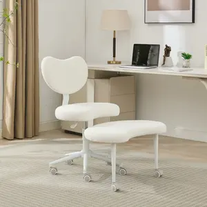 Meditation Chair with Wheels & Lumbar Support, Flexible Seating for Fidgety Sitters, Adjustable Cross-Legged Stool, Criss Cross Desk Chair for Home & Office, Ivory