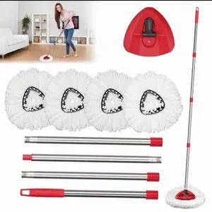 Spin Mop Replacement Head Set With Base And 30" To 58" Mop Handle, Spin Mop Combo Set Compatible With O-Cedar Spin Mop, Spin Mop Kits Include 4 Pack Mop Refills And 1 Base&Handle