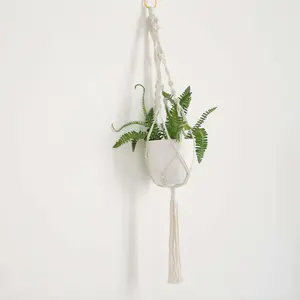 2-Pack Cotton Rope Hanging Planter Baskets Ivory with Tassels - Indoor Decorative Boho Flower Pot Holders