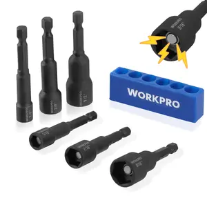 #SpringGlowUp WORKPRO 6 Pack Magnetic Nut Driver Set, Metric & SAE, 1/4" Hex Shank, Drill Socket Set, Impact Driver Bit Set, 1/4” to 9/16”, Chrome Vanadium Steel
