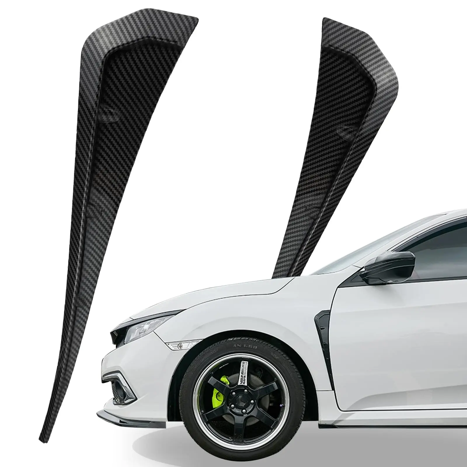 Carbon Fiber Style Car Fender Side Vents Decoration Sticker Trim Abs Material Spoiler Decorative Stickers Air Flow Intake Hole Grille Auto Exterior Universal Accessories (carbon Fiber)