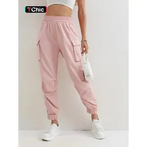 Women's Plain Ruched Flap Pocket Cargo Pants, Casual Elastic Waist Trousers for Fall & Winter, Women's Bottoms for Daily Wear, Pants for Women��gift�� Fit Fitted