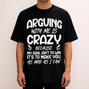clothing merch flash sale tiktok shop deals Funny "Arguing with Me Pointless I Knew I Was Wrong" Lightweight Short Sleeve Tee with Humorous Print, Round Neck Casual Top for &, Gym,, Casual Attire - Machine Washable Funny Statement Shirt Crewneck Fabric