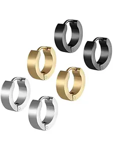 6PCS Anti-allergic Steel Hoop Earrings Punk Rock Small Huggie Round Smooth Circle Earring For Women Men Fashion Jewelry