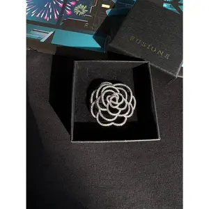 Silver/Gold diamond camellia brooch pins Pendant handmade Jewelry