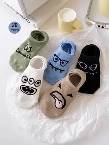 20 Pairs Cartoon Boat Socks, Fun Socks, Spring Summer Thin Silicone Anti-Slip Invisible Low-Cut Socks, Trendy Japanese Style Short Socks, Socks Women