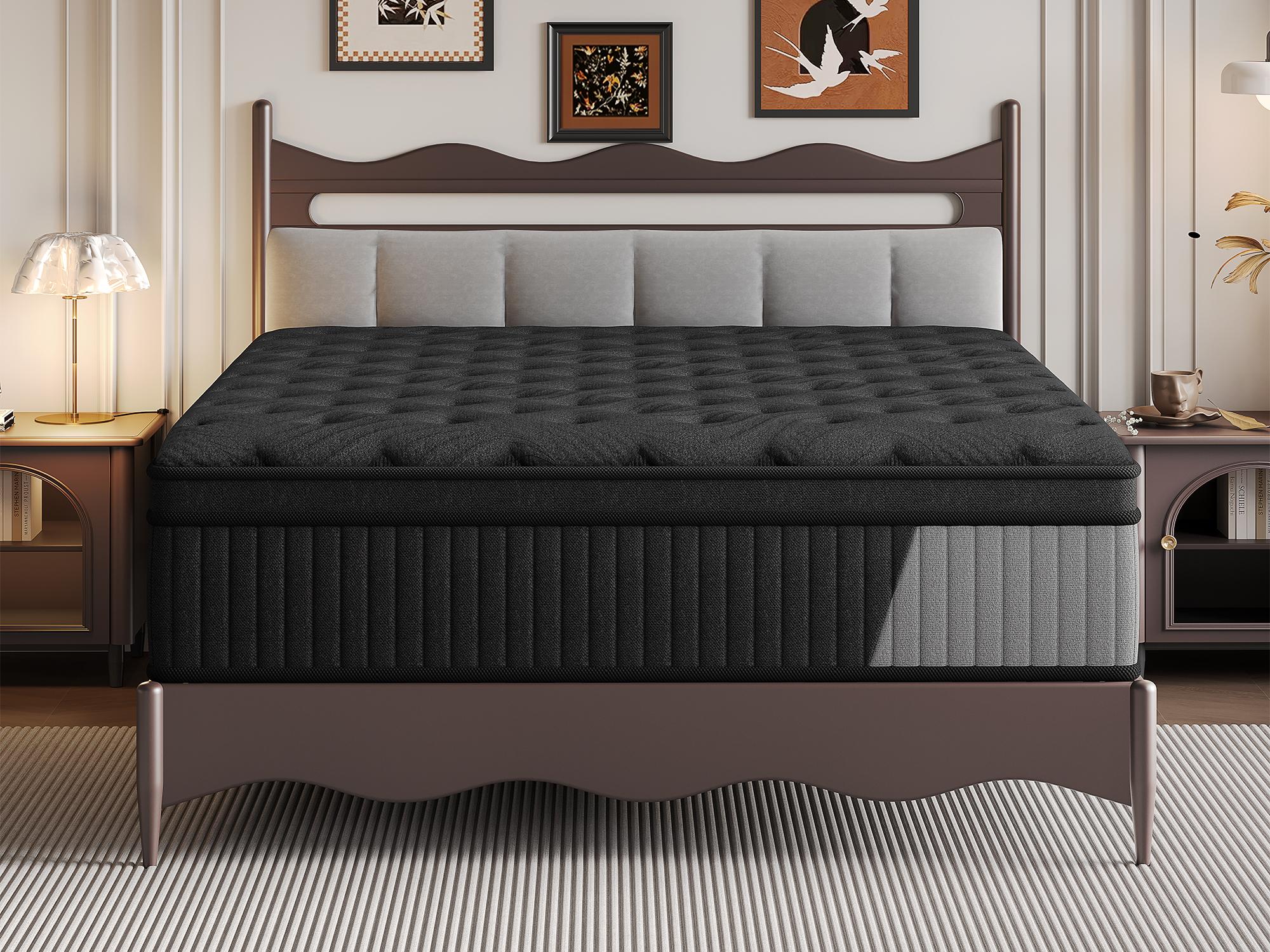 【10/12/14 Inch】Twin Full Queen King ,black Hybrid Memory Foam Mattress in a Box | Pocket Spring + Zoned Support | Soft and Comfortable, Pressure Relief, Medium Firmness, CertiPUR-US Certified(mattresses | queen size mattress | full size mattress)