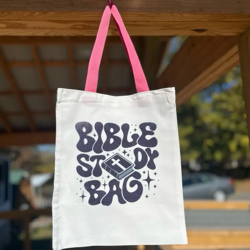 Bible Study Tote Bag with Pink Handles for Religious Textbooks and Personal Belongings