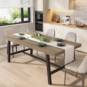 Industrial Dining Table for 6-8 People, 70.87" Long Kitchen Table with Sturdy Metal Frame, Rectangular Counter for Dinner, Kitchen, Dining Room (Rustic Pear, 71" Non-extendable)