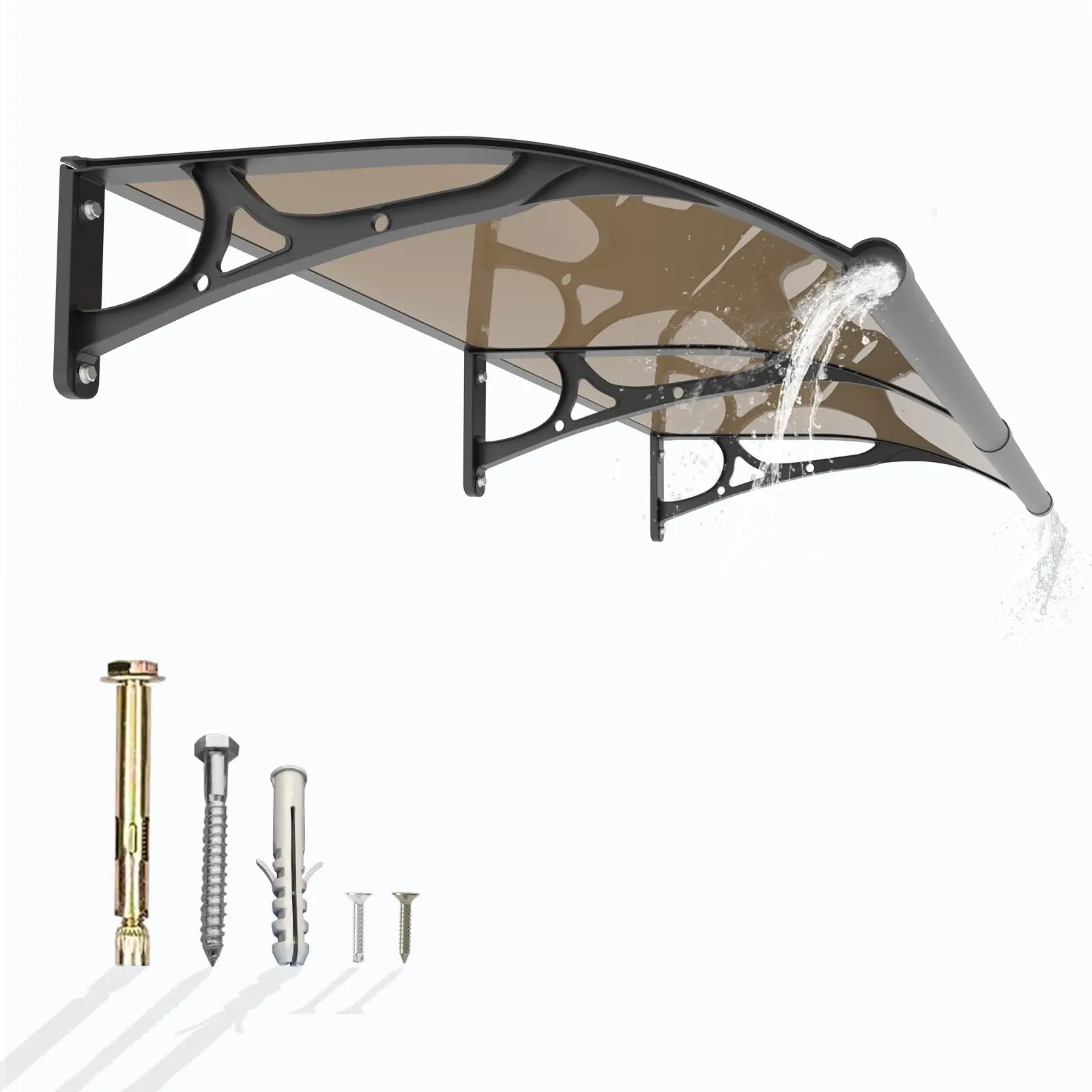 Door Awning with Drainage Sink Polycarbonate Canopy for Doors & Windows Aluminum Bracket Porch Awning for Rain Snow & Sun Protection All Weather Protection UPF 64+ Durable Materials Easy Installation
