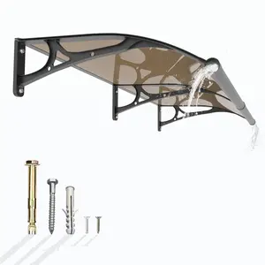 Door Awning with Drainage Sink Polycarbonate Canopy for Doors & Windows Aluminum Bracket Porch Awning for Rain Snow & Sun Protection All Weather Protection UPF 64+ Durable Materials Easy Installation
