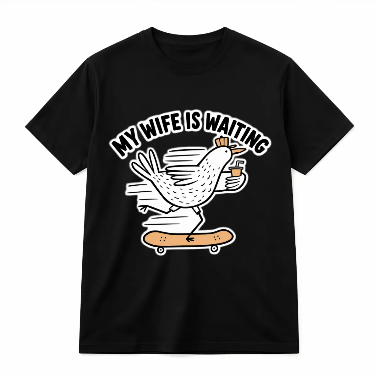 Cotton Oversized T-Shirt, Unisex Graphic Print Tee Featuring My Wife Is Waiting Skateboarding Bird Design, Funny Meme T-Shirt for Casual Outfits