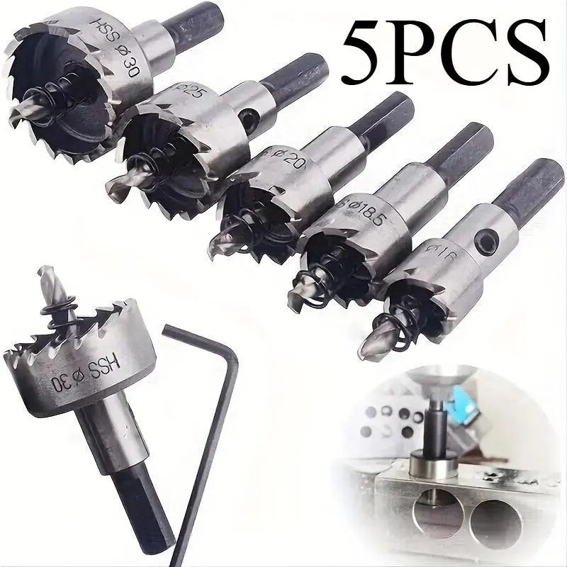 Five-Piece Durable Bit Set - Multi-Function Hole Expansion Drill Bit Combo Tool, Multifunctional Drill Bit - Suitable for Metals, Wood, and Other Materials, Anti-Breakage, Anti-Rust, Easy Assembly and Cleaning Drill Bits Set
