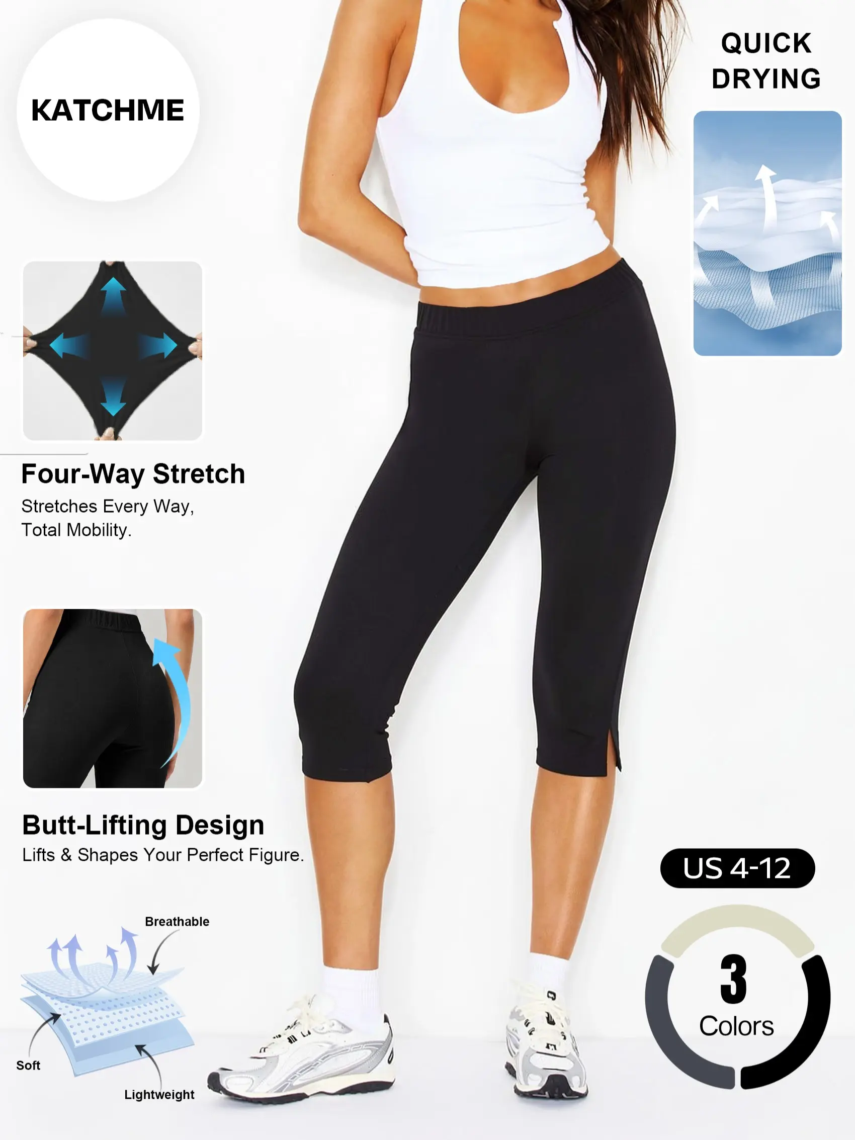 Katch Me Chic Women's Sports Seamless Low Rise Capri Leggings, Workout 4-Way Stretch Butt Lifting Yoga Pants, Lightweight Quick-Drying Skinny Bottom, Sweat-Wicking Athleisure Outfits#TikTokMadeMeBuyIt #SummerEssentials #CoolTouch #ActiveWear #YogaLeggings