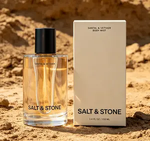 Salt & Stone Santal & Vetiver Unisex Body Mist 3.4 fl oz 100ml, Skincare-Infused Hair & Body Spray, Hydrating Formula with Glycerin & Red Algae, Earthy Woody Calming Scent, Vegan & Cruelty-Free Daily Luxury Fragrance