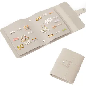 Stud Earring Organizer Book Travel Stud Earring Holder Organizer Girls Earring Holder Book, 42 Pairs Earrings Storage Organizer Travel Earrings Organizer for Women Earring Travel Case Beige