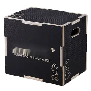 3 In 1 Plyometric Jump Box Set - 16/14/12 Inch Wooden Plyo Box For Platform Training, Jump Drills, Agility And Conditioning - Anti-Slip Fitness Step Up Box For Home Gym, Strength, Power, Endurance, Durable Wood Construction, Black