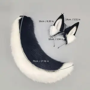 652F2PcsAnimalCosplayCostumeFauxsFursWolfCatsFoxesTailandCatsEarsHeadbandsHalloweenPartyCostumeAccessories Masks