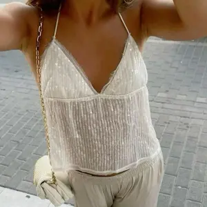 Women’s sequined tank top with V-neck straps, camisole, casual vest, summer sleeveless top, streetwear