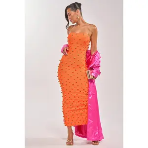 SERVING LOOKS STRAPLESS STUDDED MIDI DRESS