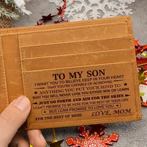 Mom to Son Engraved Wallet - Leather Wallet for Son From Mom - Mens Wallet - Christmas Gift for Son - Perfect Gift for Graduation, Birthday