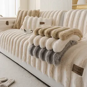 Plush Sofa Cover, Pet-Friendly Washable Fabric, Thick Non-Slip Material, Ideal for Bedroom Office Living Room Decor