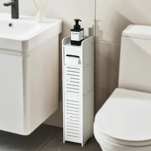Small Bathroom Storage Cabinet, Slim & Crafed PVC Organizer, Ideal for Tight Spaces, Easy to Assemble & Durable, Multi-purpose Toilet Paper Holder Cabinet for Bathroom, Bedroom & Living Room