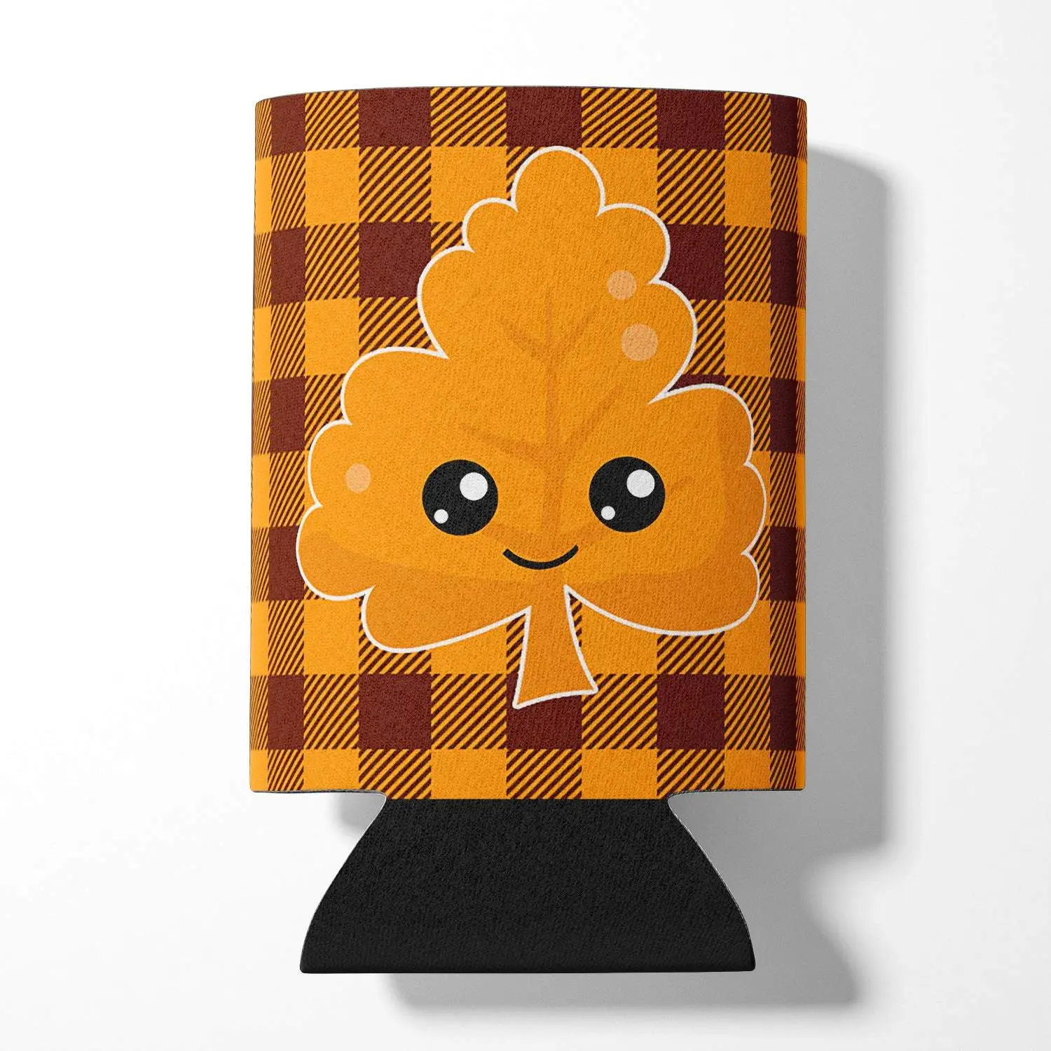 12-oz Fall Leaf Gingham Print Foam Fabric Koozie - Cup Holder That Fits Cans, Fade-Proof Permanent Dye, Artistic Look Kitchen Gadget Gift Set BB7109CC, 12Oz Koozie
