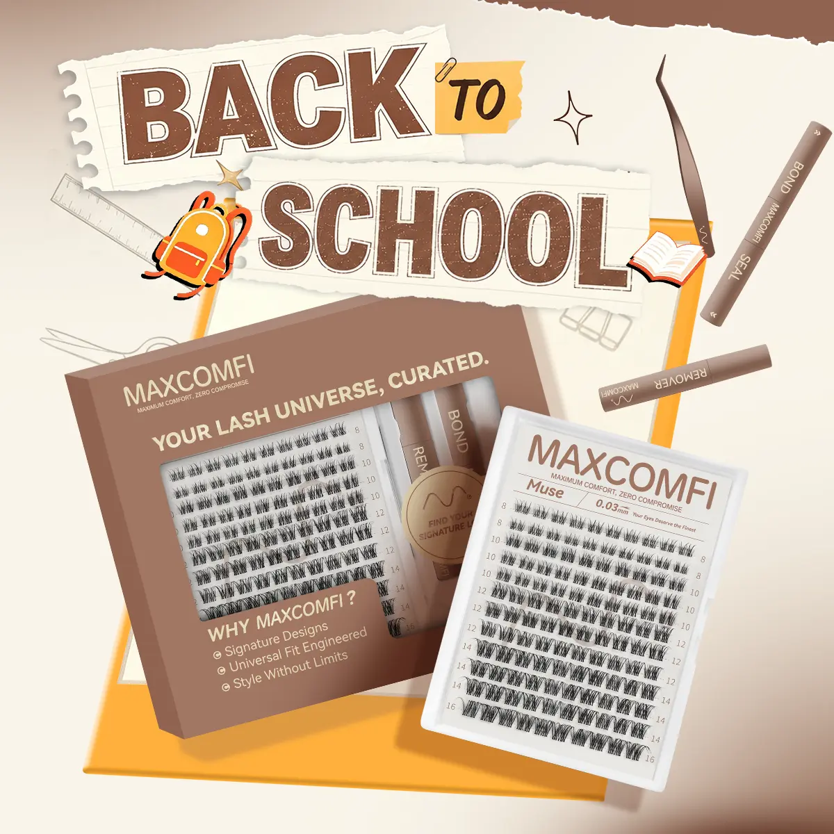 MaxComfi Muse Cosmetic Eyelash Extensions - DIY Eyelash Extensions, Beginner-Friendly Cluster Lashes, Waterproof, Thin Band, Super Soft, Long-Lasting Natural Venus Velure Style for Daily Voluminous Look, Makeup Essential, Eyelashes Extensions,sunscreen