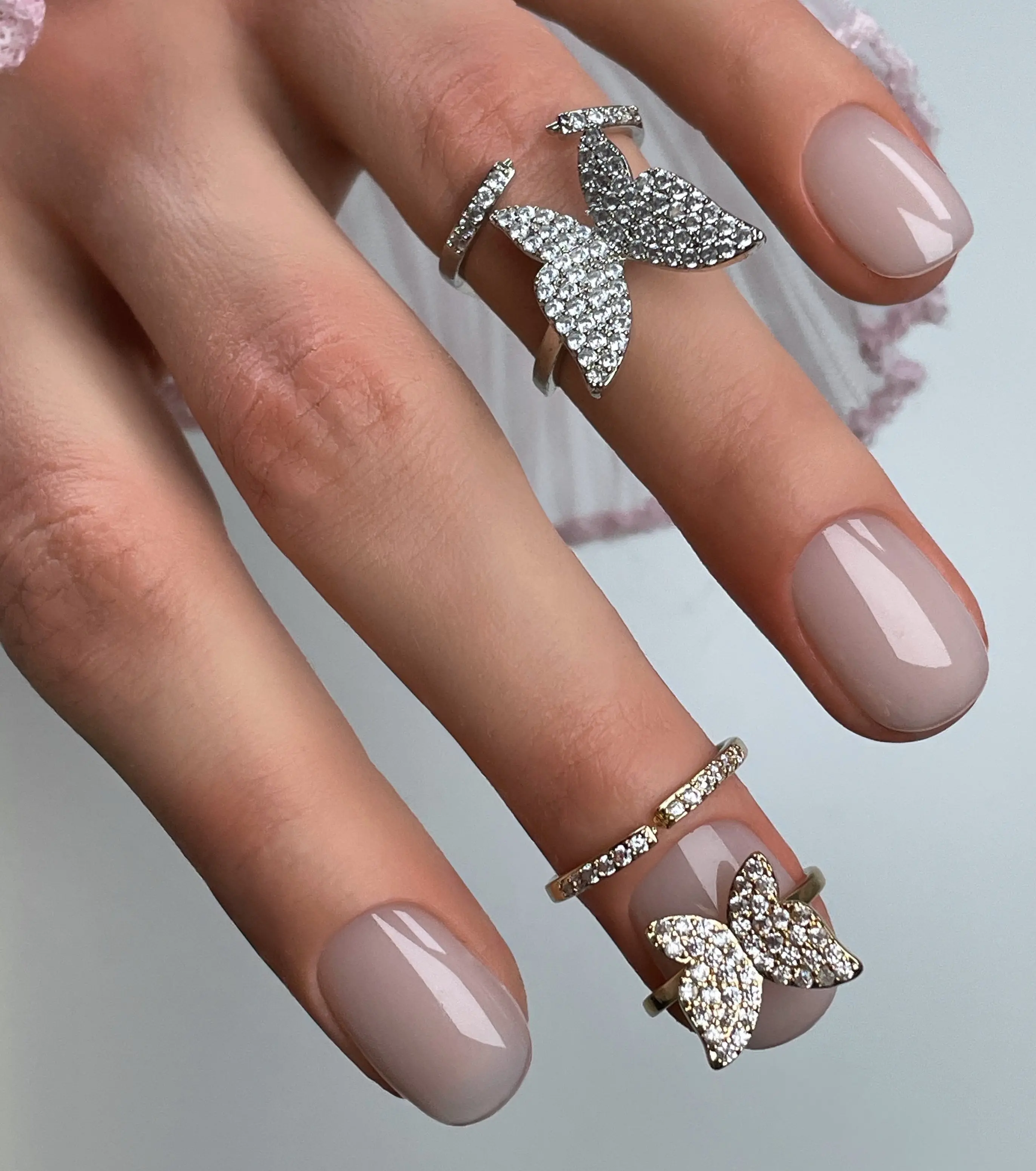 Butterfly Nail Ring With Crystals - Adjustable Gold or Silver Fingertip Jewelry